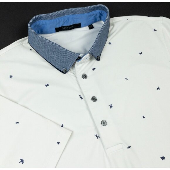 Greyson Spirit of Michigan Golf Polo Men's Large Wolf Print White Button-Down - Picture 1 of 14